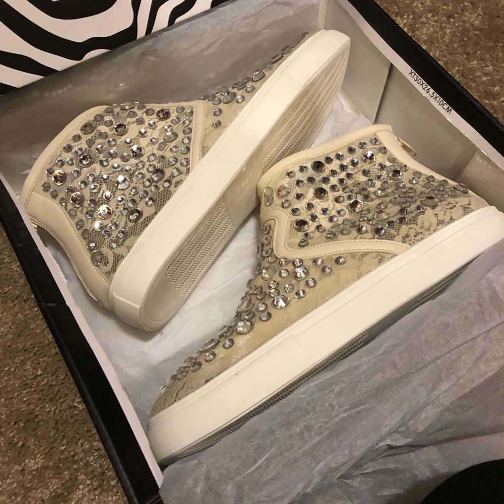 Ivory Lace Swarovski Crystal Hightop Sneaker